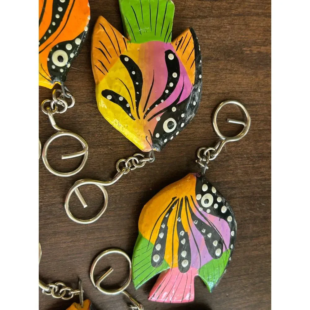 10 vintage hand-painted wooden tropical fish key chains ornaments
